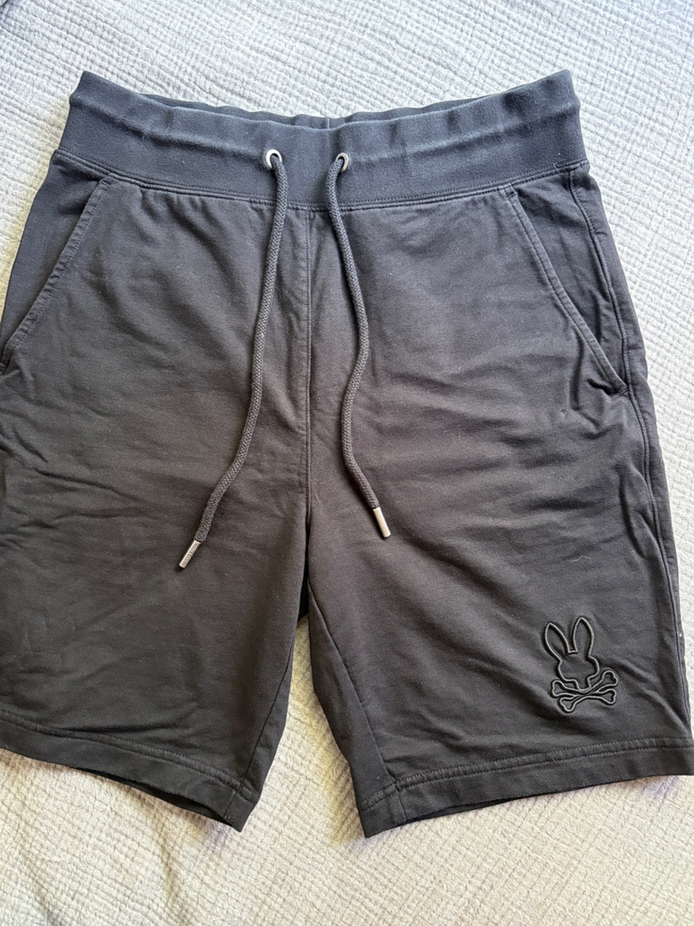 Psycho Bunny Men's Black Athletic Drawstring Lounge Shorts with Embroidered Logo